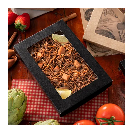 PETITES BOÎTES+COUVERCLES AVEC FÊNETRE THEPACK 1300 ML 21x14x5 CM NOIR CARTON NANO-MICRO + PP + OPP (200 UNITÉ)